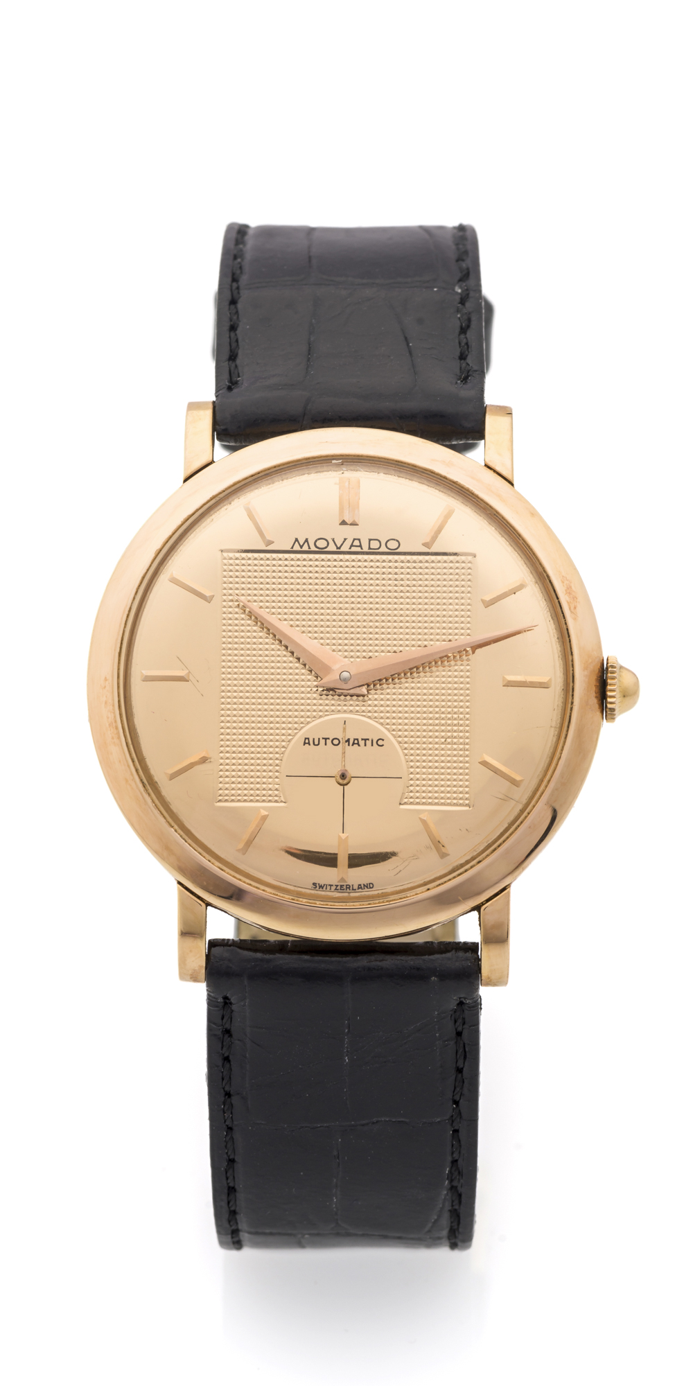 Movado Kingmatic 18k 18K Gold MOVADO Wrist Watch, Black Leather