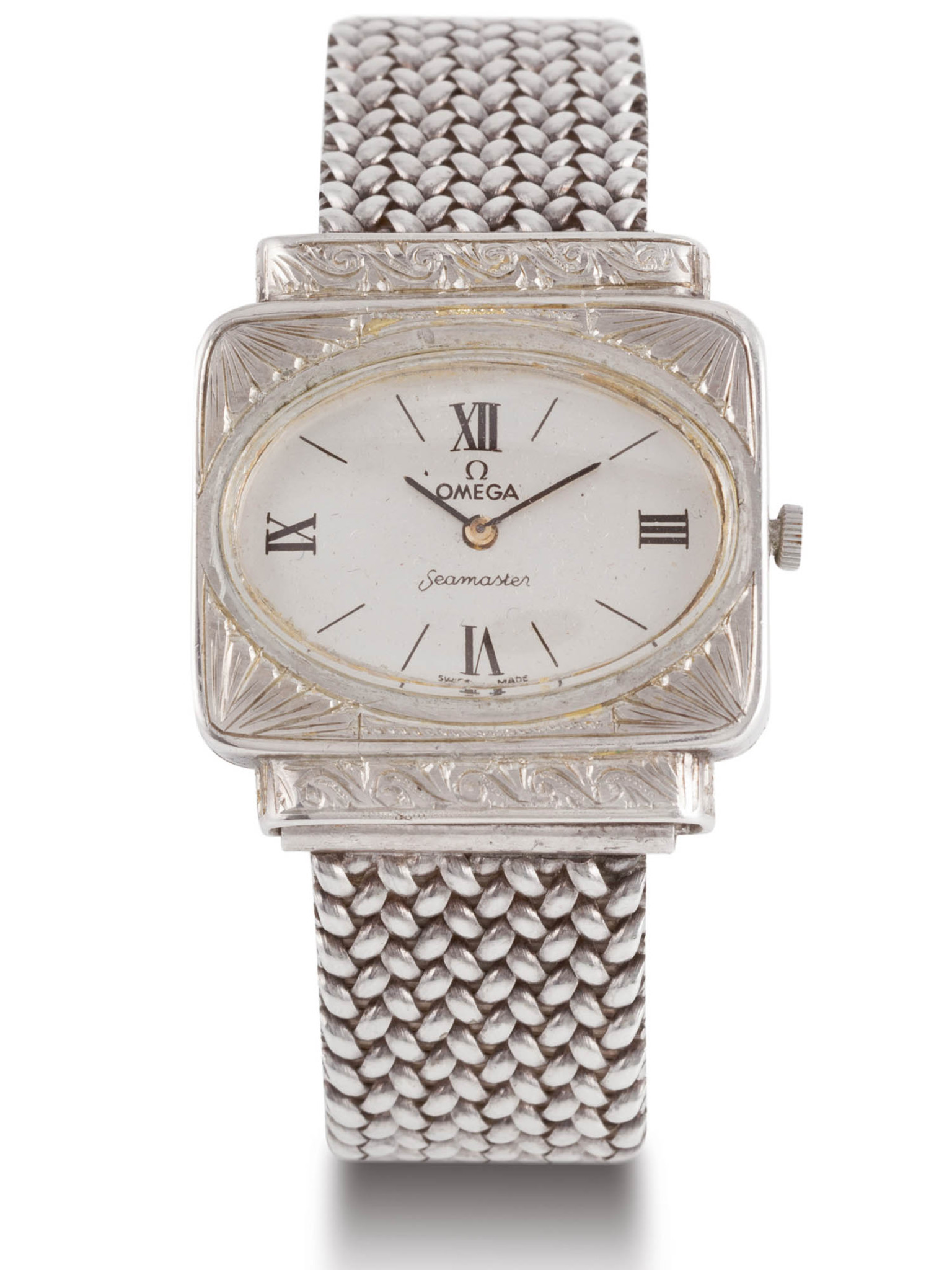 Omega Monaco OMEGA SEAMASTER (ATTRIBUÉ A) Fine silver rectangular manual winding ...